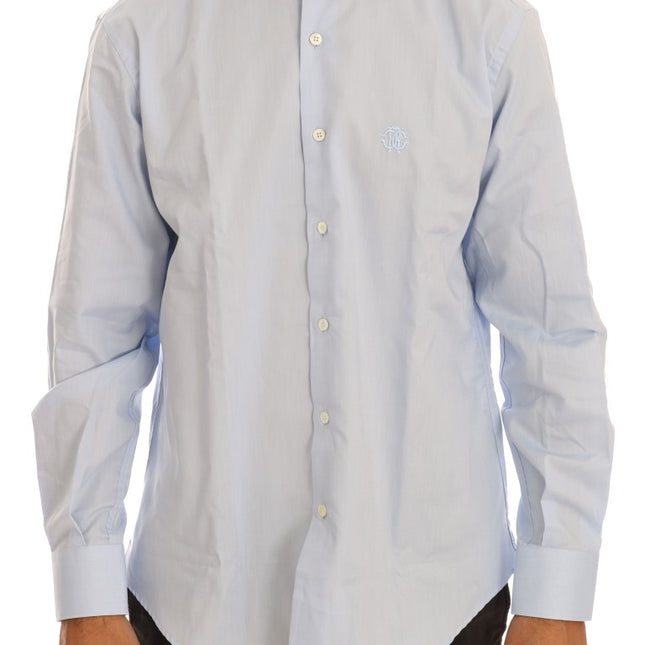 Cavalli Light Blue Cotton Slim Fit Dress Shirt