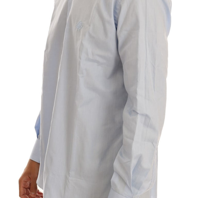 Cavalli Light Blue Cotton Slim Fit Dress Shirt