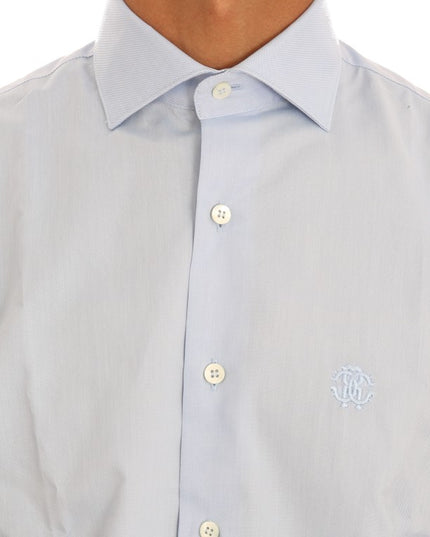 Cavalli Light Blue Cotton Slim Fit Dress Shirt