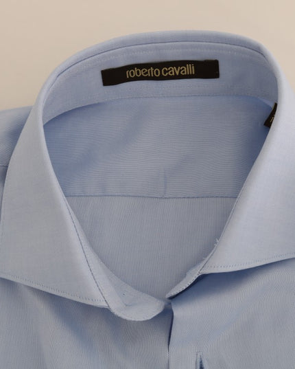 Cavalli Light Blue Cotton Slim Fit Dress Shirt