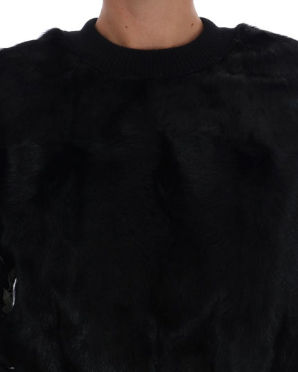Dolce & Gabbana Black Fur Floral Brocade Zipper Sweater