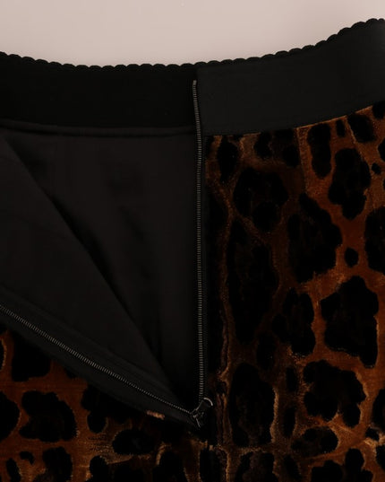 Dolce & Gabbana Brown Leopard Print Silk A-Line Skirt