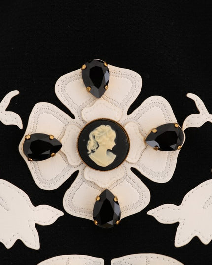 Dolce & Gabbana Black Crystal Floral Pencil Skirt