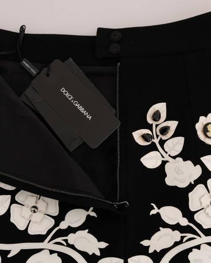 Dolce & Gabbana Black Crystal Floral Pencil Skirt