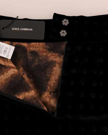 Dolce & Gabbana Dark Green Baroque Velvet Pencil Skirt