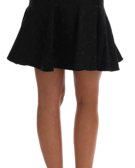 Dolce & Gabbana Black Floral Jacquard Silk A-Line Skirt