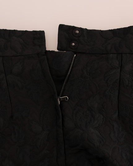Dolce & Gabbana Black Floral Jacquard Silk A-Line Skirt