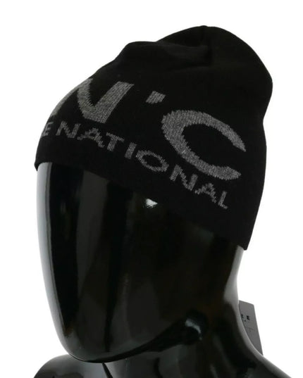 Costume National Black Wool Blend Branded Beanie Hat