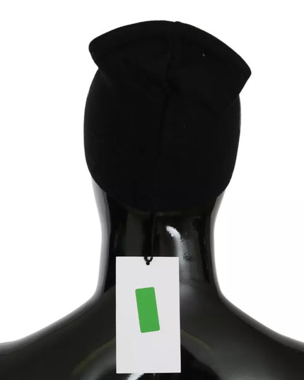 Costume National Black Wool Blend Branded Beanie Hat