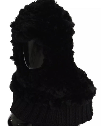 Dolce & Gabbana Black Silver Fox Fur Cashmere Hooded Scarf