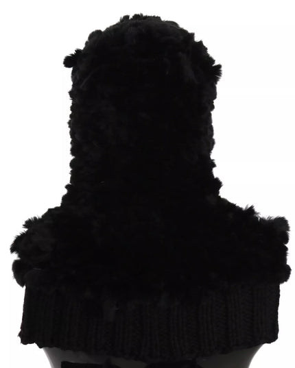 Dolce & Gabbana Black Silver Fox Fur Cashmere Hooded Scarf