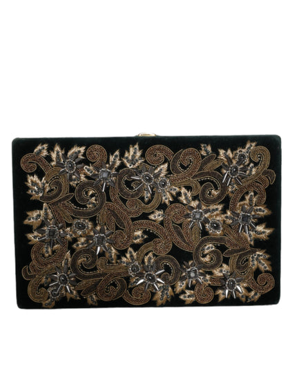Dolce & Gabbana Black Velvet Gold Frame Clutch Evening Party Purse Bag