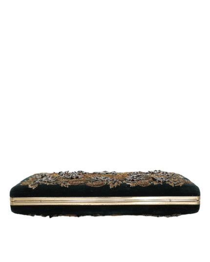 Dolce & Gabbana Black Velvet Gold Frame Clutch Evening Party Purse Bag