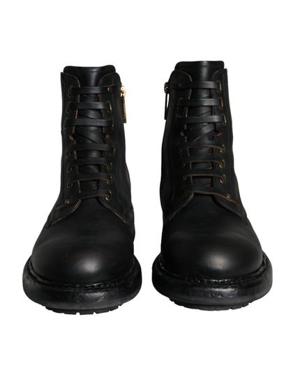 Dolce & Gabbana Black Lace Up Mid Calf Boots Men Shoes