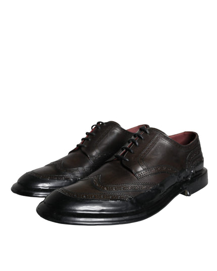 Dolce & Gabbana Black Leather Oxford Wingtip Formal Men Shoes