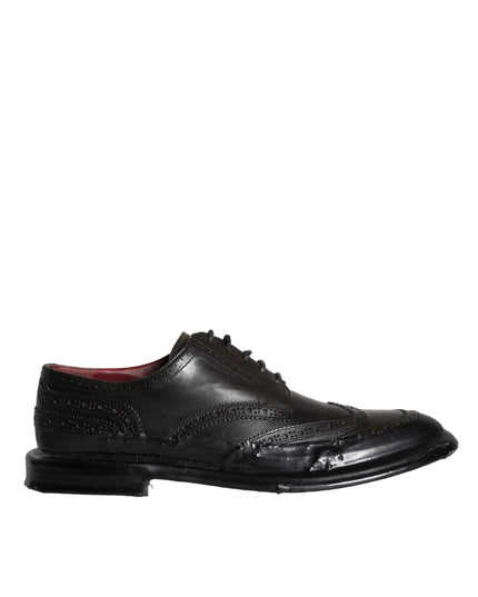 Dolce & Gabbana Black Leather Oxford Wingtip Formal Men Shoes