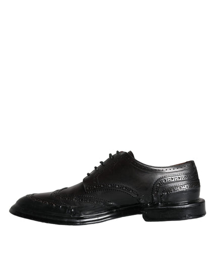 Dolce & Gabbana Black Leather Oxford Wingtip Formal Men Shoes