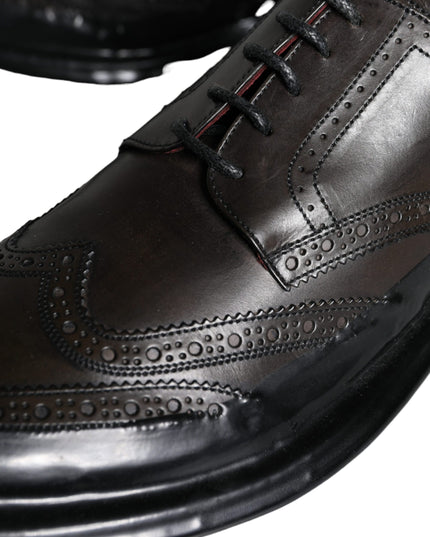 Dolce & Gabbana Black Leather Oxford Wingtip Formal Men Shoes