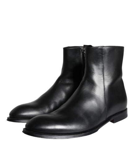 Dolce & Gabbana Black Calf Leather Men Ankle Boots Men Shoes