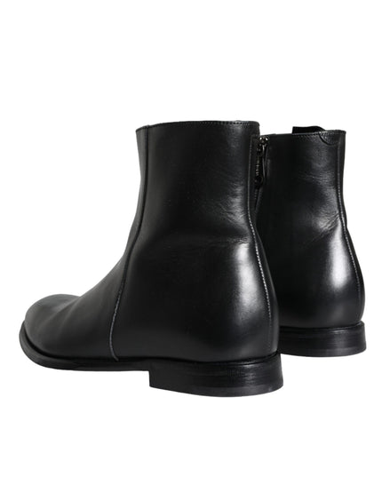 Dolce & Gabbana Black Calf Leather Men Ankle Boots Men Shoes