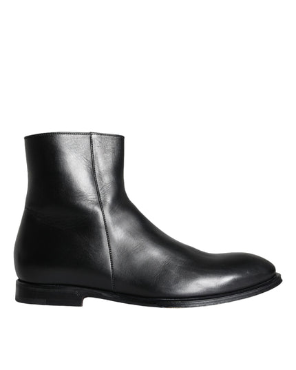 Dolce & Gabbana Black Calf Leather Men Ankle Boots Men Shoes