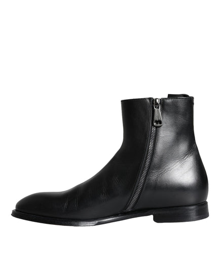 Dolce & Gabbana Black Calf Leather Men Ankle Boots Men Shoes