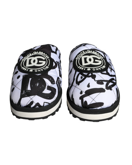 Dolce & Gabbana Black White Quilted Logo Sandals Slides Shoes