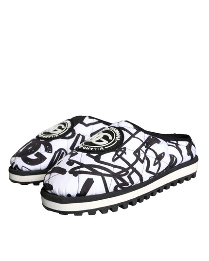 Dolce & Gabbana Black White Quilted Logo Sandals Slides Shoes