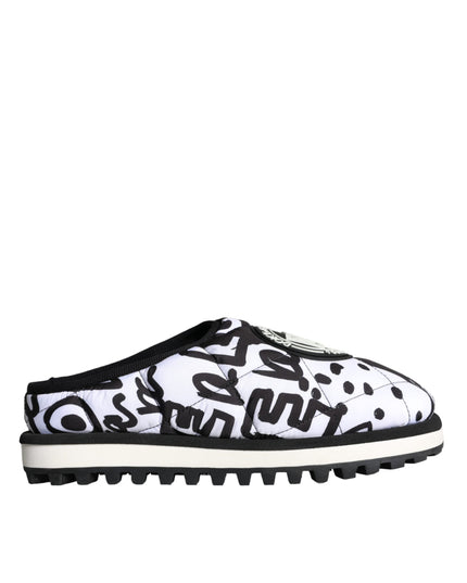 Dolce & Gabbana Black White Quilted Logo Sandals Slides Shoes