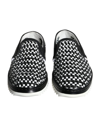 Dolce & Gabbana Black White Weaved Slip On Men Loafers Shoes