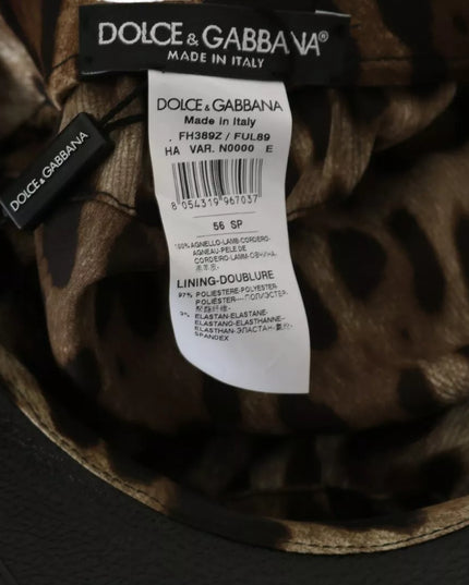 Dolce & Gabbana Black Leather Crystal Beads Gold Ribbon Fiddler Cap