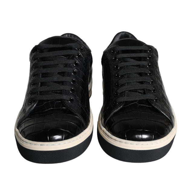 Dolce & Gabbana Black Leather Men Low Top Sneakers Shoes