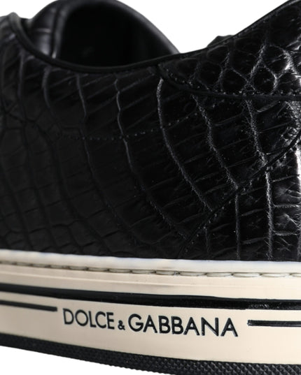 Dolce & Gabbana Black Leather Men Low Top Sneakers Shoes