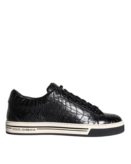 Dolce & Gabbana Black Leather Men Low Top Sneakers Shoes