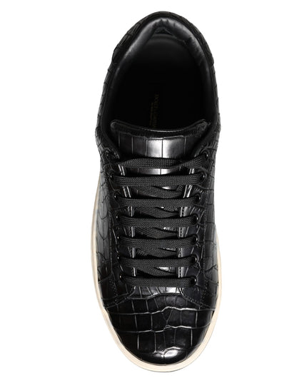 Dolce & Gabbana Black Leather Men Low Top Sneakers Shoes