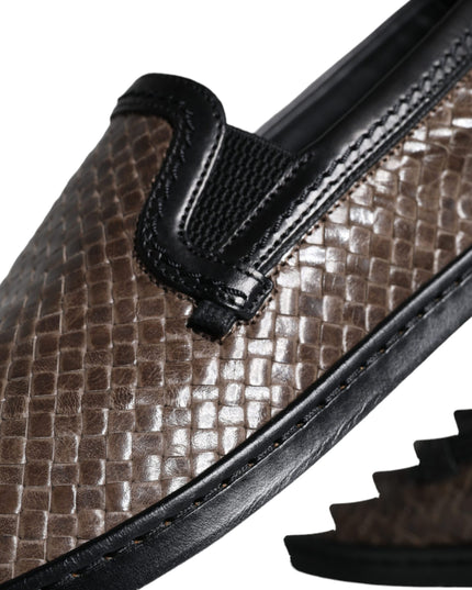 Dolce & Gabbana Brown Black Leather Weaved Men Loafers Shoes