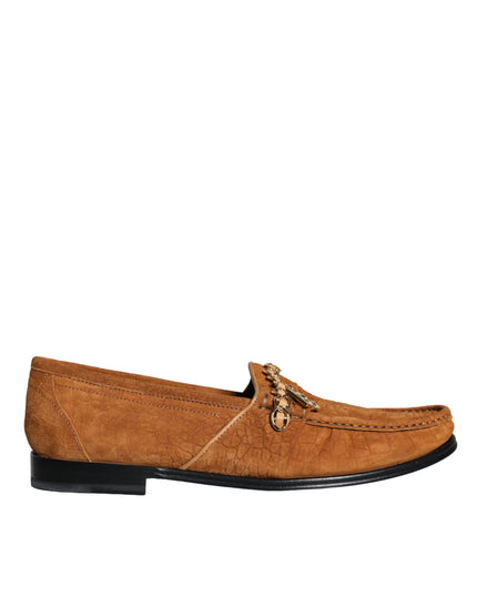Dolce & Gabbana Brown Velvet Leather Logo Mocassin Slip On Shoes