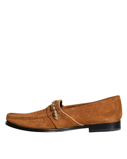 Dolce & Gabbana Brown Velvet Leather Logo Mocassin Slip On Shoes