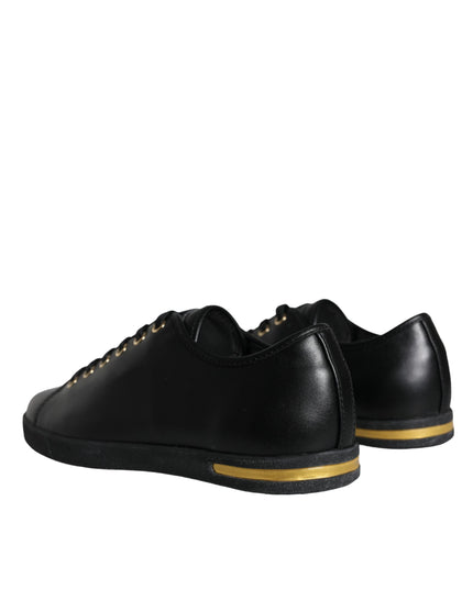 Dolce & Gabbana Black Gold Leather Classic Sneakers Shoes