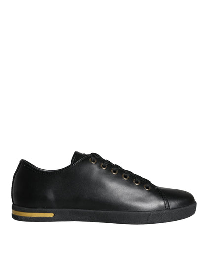 Dolce & Gabbana Black Gold Leather Classic Sneakers Shoes