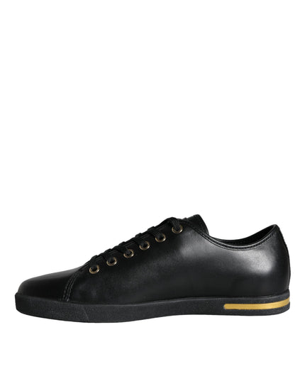 Dolce & Gabbana Black Gold Leather Classic Sneakers Shoes