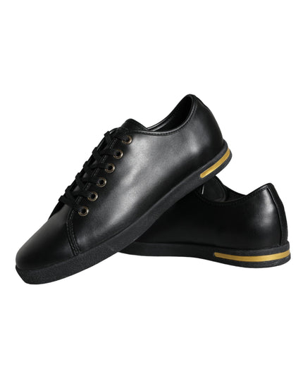 Dolce & Gabbana Black Gold Leather Classic Sneakers Shoes