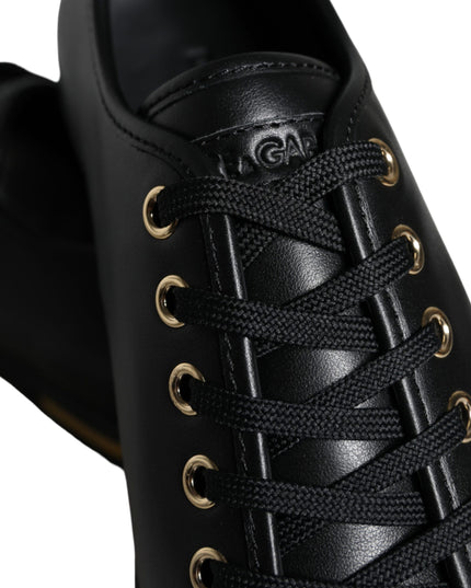 Dolce & Gabbana Black Gold Leather Classic Sneakers Shoes