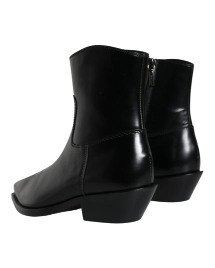 Dolce & Gabbana Black Leather Ankle Boots Booties Shoes