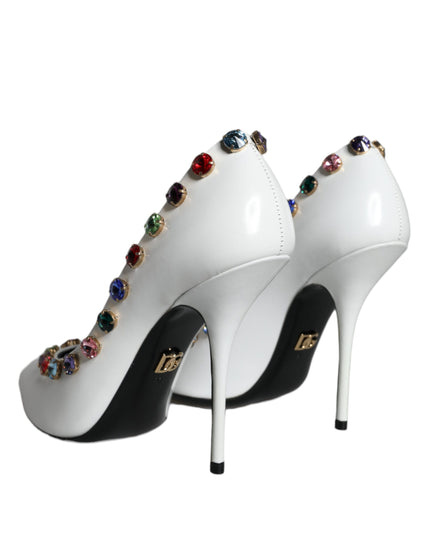 Dolce & Gabbana White Crystal Leather High Heels Pumps Shoes