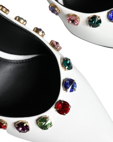 Dolce & Gabbana White Crystal Leather High Heels Pumps Shoes