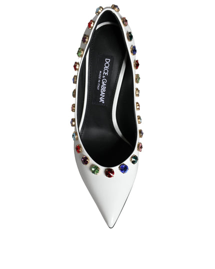 Dolce & Gabbana White Crystal Leather High Heels Pumps Shoes
