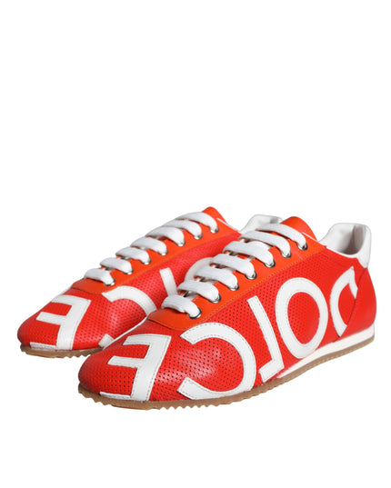 Dolce & Gabbana Red White Leather Logo Casual Sneakers Shoes