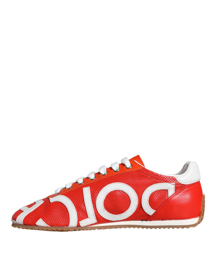 Dolce & Gabbana Red White Leather Logo Casual Sneakers Shoes
