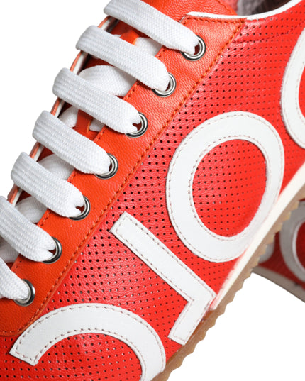 Dolce & Gabbana Red White Leather Logo Casual Sneakers Shoes